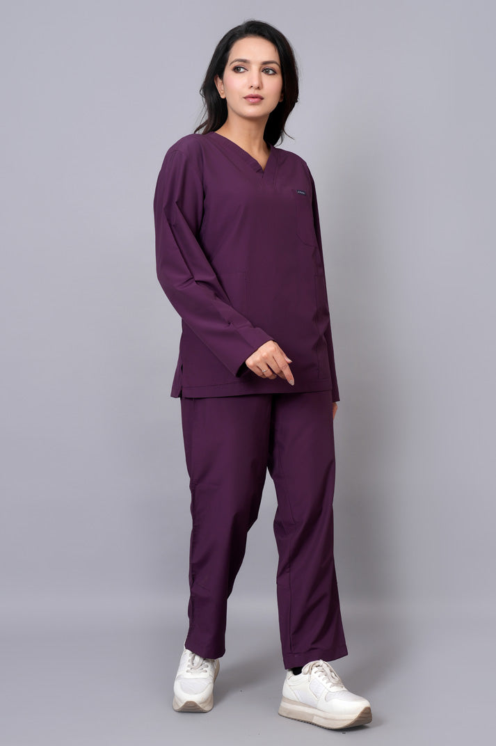Women's classic full sleeves ( wine ) scrubs