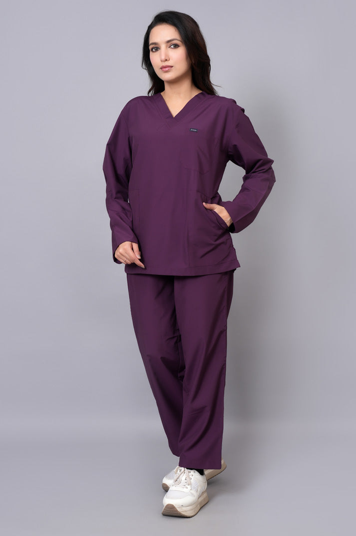 Women's classic full sleeves ( wine ) scrubs