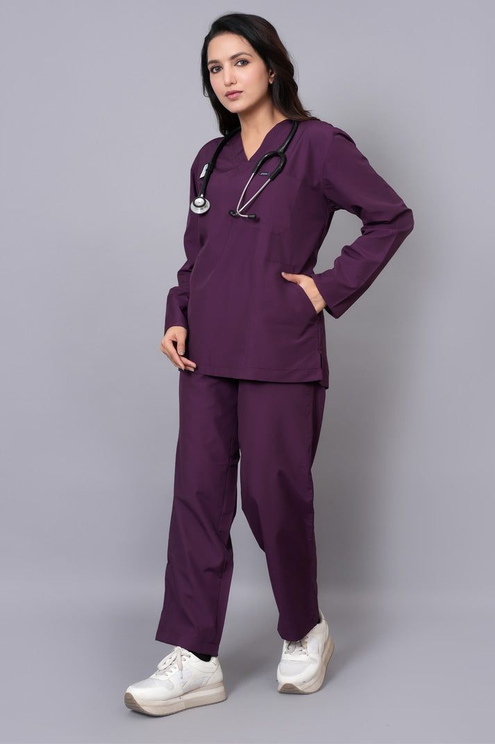 Women's classic full sleeves ( wine ) scrubs