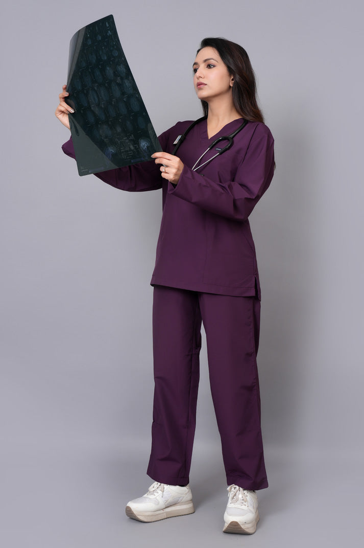 Women's classic full sleeves ( wine ) scrubs
