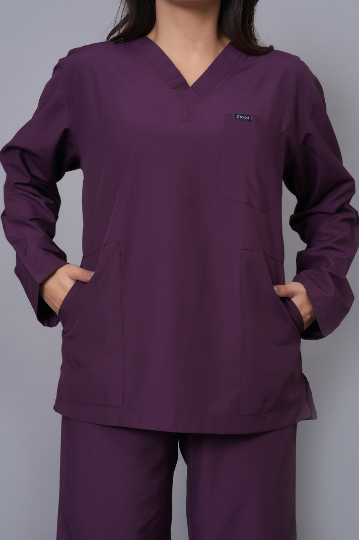 Women's classic full sleeves ( wine ) scrubs