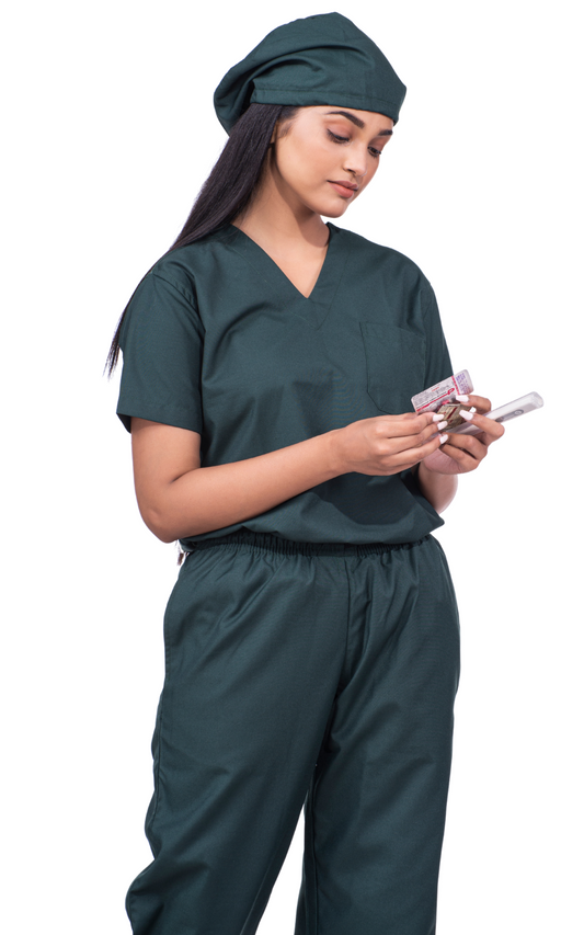 New gen V neck premium women's ( bottle green scrubs )