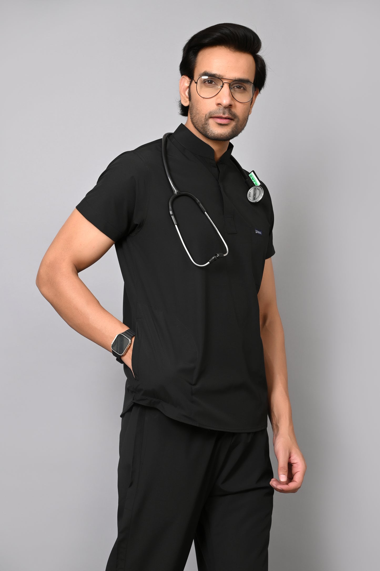 Mens Mandarin Elite Series (Black) Scrubs