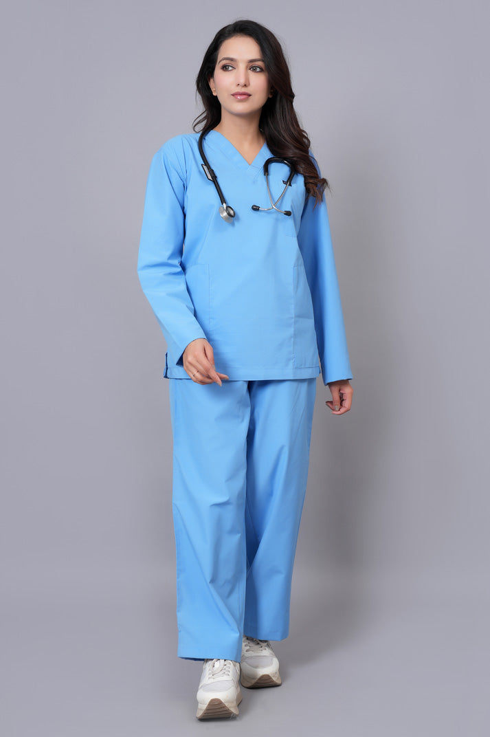 Women's Classic Full Sleeves ( Sky Blue ) Scrubs