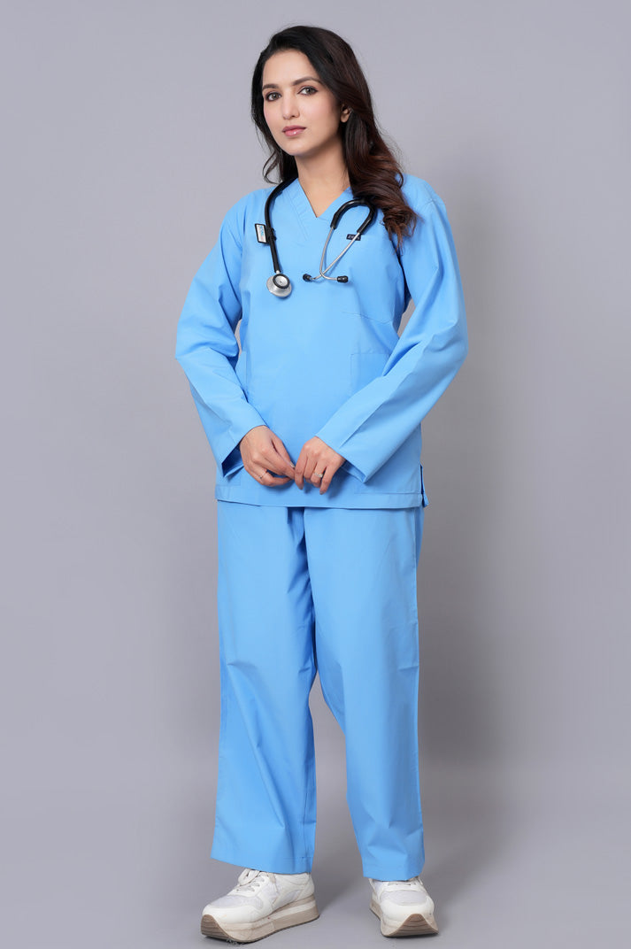 Women's Classic Full Sleeves ( Sky Blue ) Scrubs