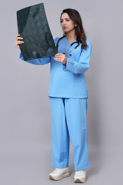 Women's Classic Full Sleeves ( Sky Blue ) Scrubs