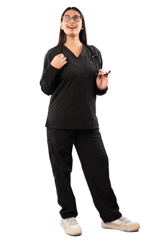 Women's Classic Full Sleeves ( Black ) Scrubs