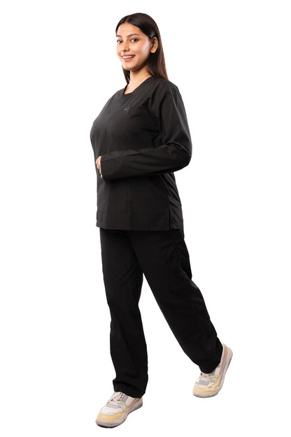 Women's Classic Full Sleeves ( Black ) Scrubs