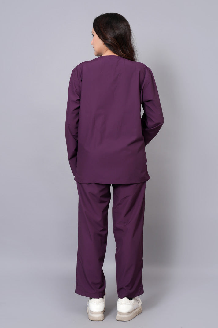 Women's  classic full sleeves ( wine ) scrubs