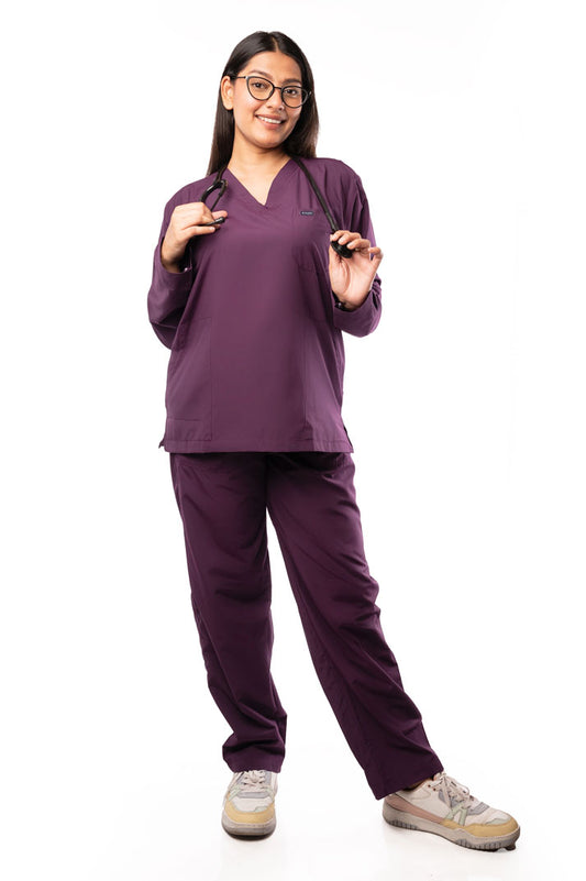 Women's  classic full sleeves ( wine ) scrubs