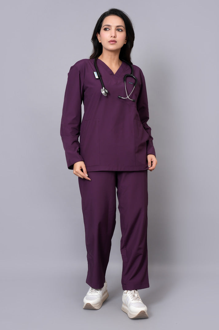 Women's  classic full sleeves ( wine ) scrubs