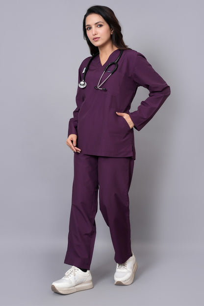 Women's  classic full sleeves ( wine ) scrubs