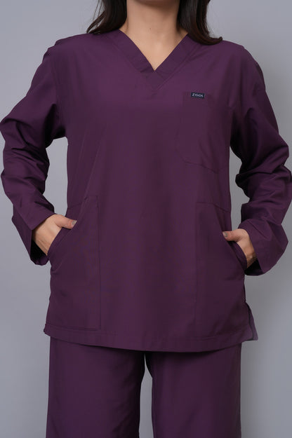 Women's  classic full sleeves ( wine ) scrubs