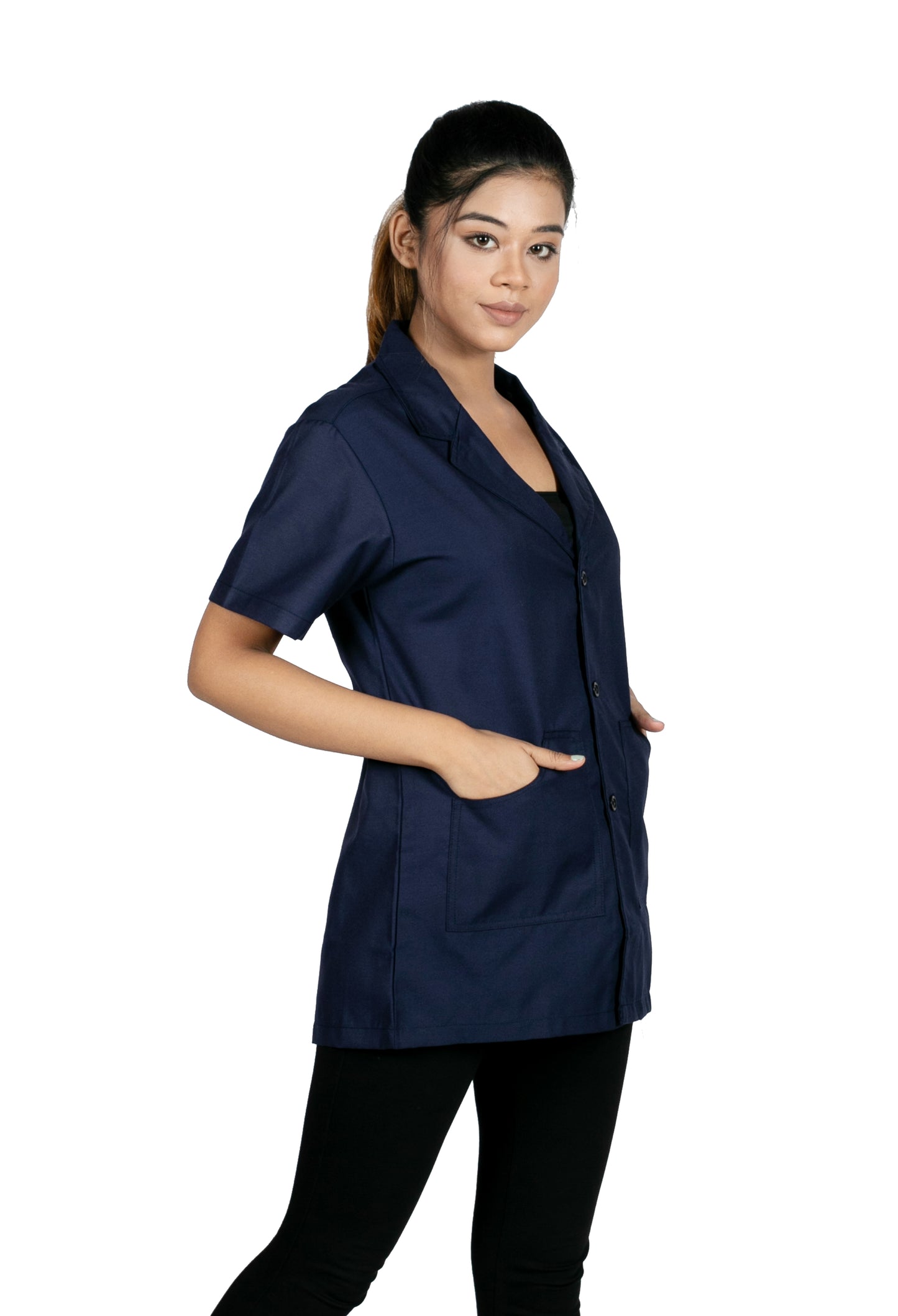 Professional Workwear Women (Navy Blue) Half Sleeves Lab Coat