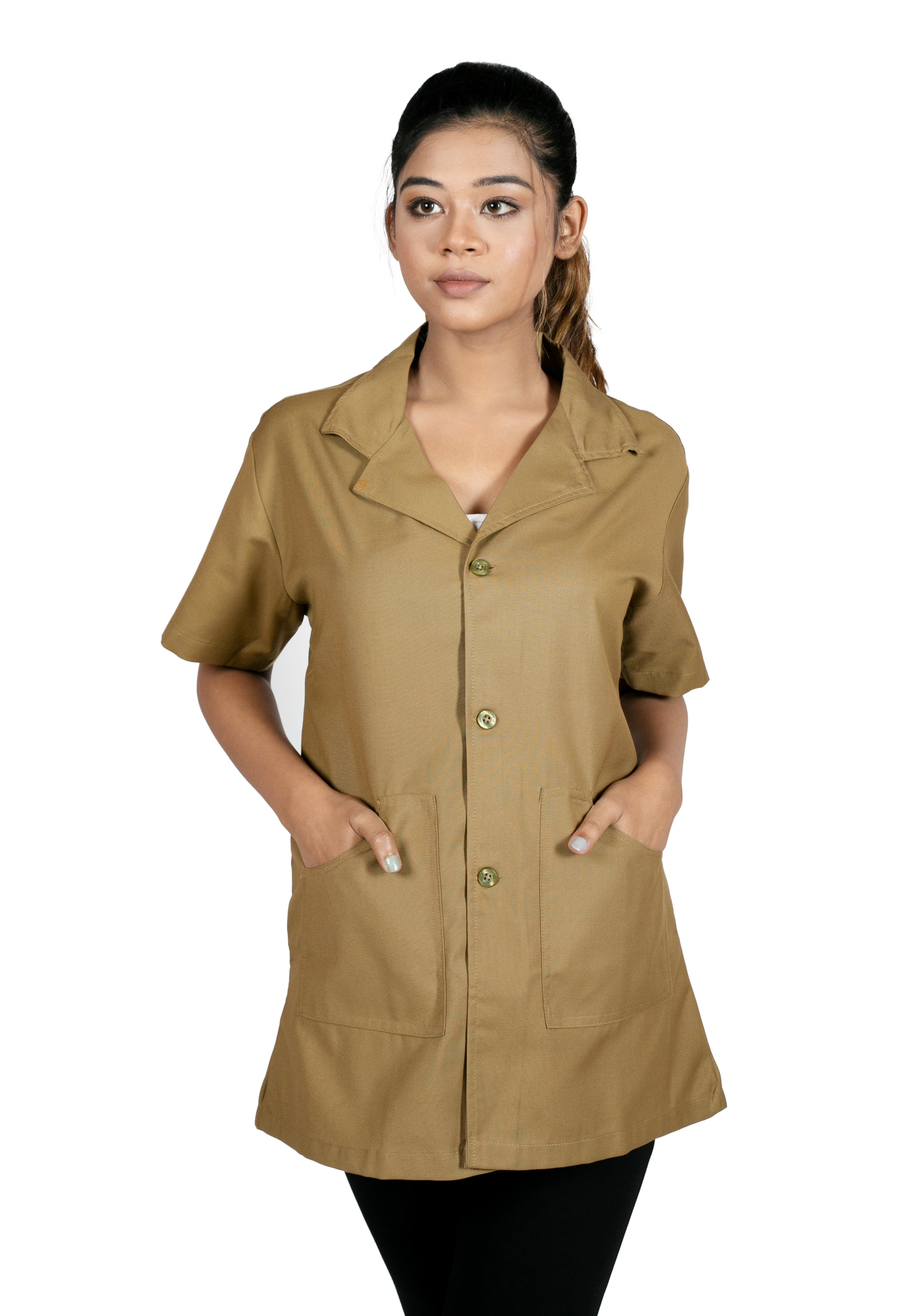 Professional Workwear Women (Khaki) Half Sleeves Lab Coat