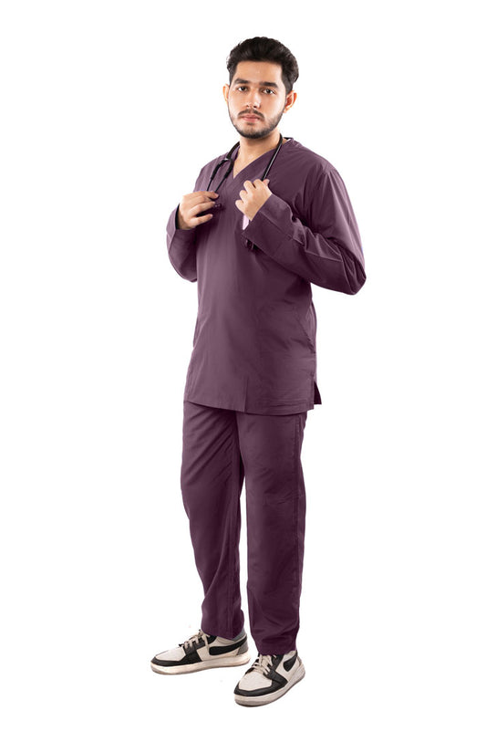 ⁠Men's Classic Full Sleeves ( Wine ) Scrubs