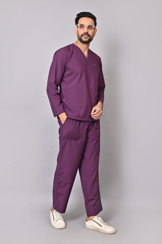 ⁠Men's Classic Full Sleeves ( Wine ) Scrubs