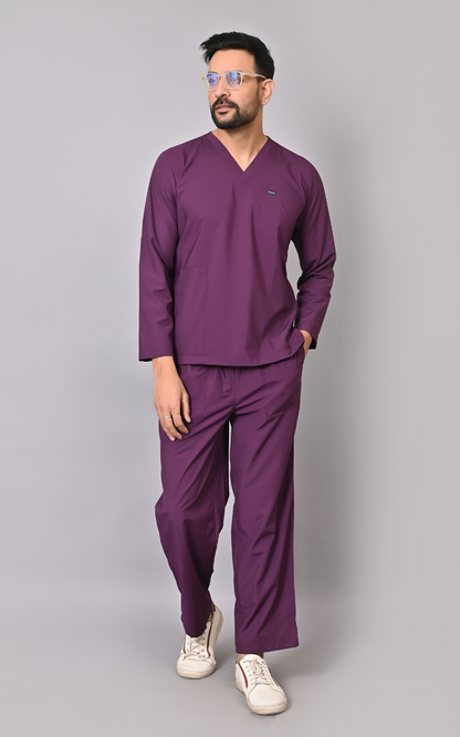 ⁠Men's Classic Full Sleeves ( Wine ) Scrubs