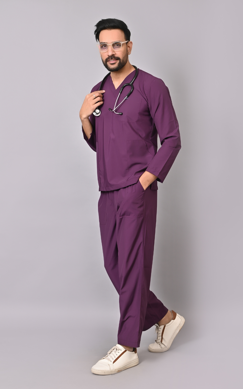 ⁠Men's Classic Full Sleeves ( Wine ) Scrubs