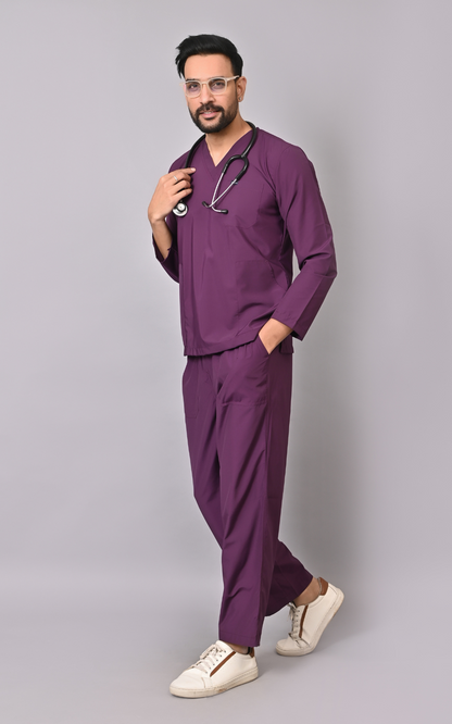 ⁠Men's Classic Full Sleeves ( Wine ) Scrubs