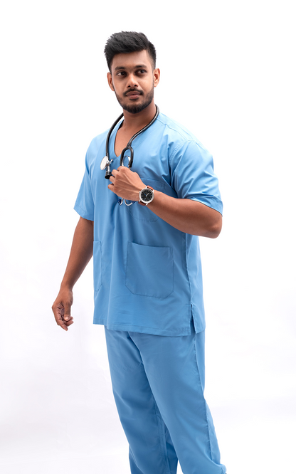 Mens V Neck 5 pocket (Sky Blue) Scrubs