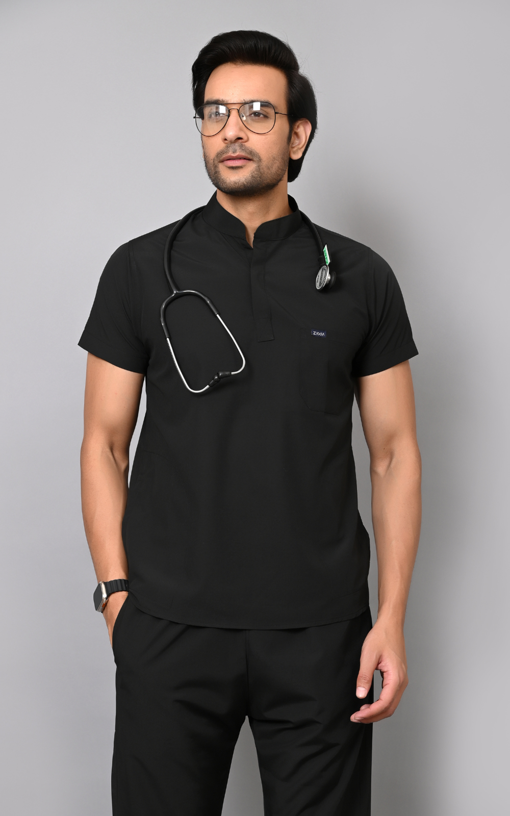 Mens Mandarin Elite Series (Black) Scrubs