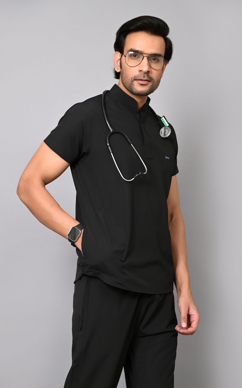 Mens Mandarin Elite Series (Black) Scrubs