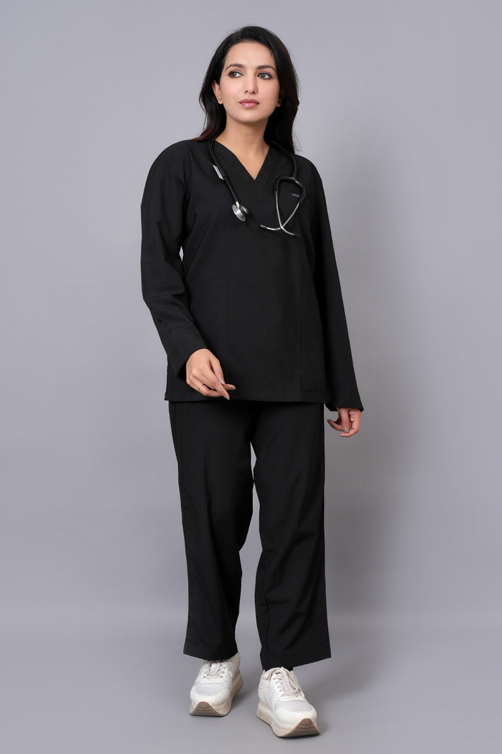 Women's Classic Full Sleeves ( Black ) Scrubs