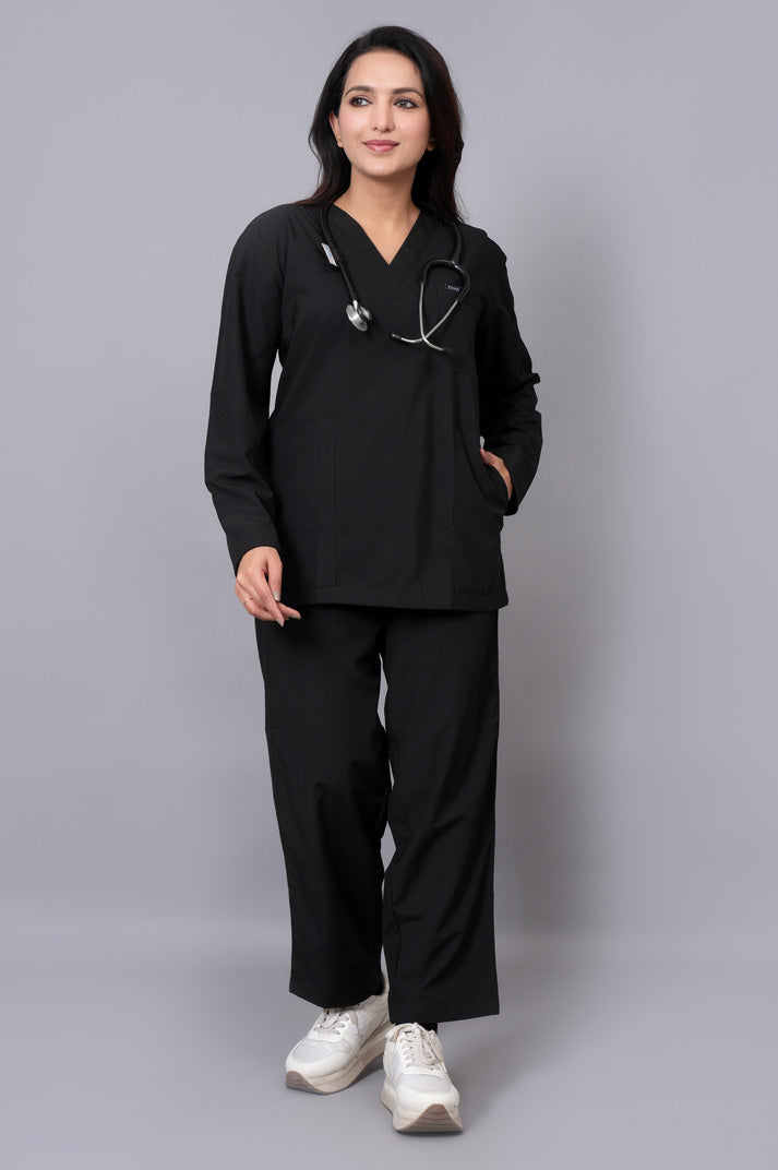 Women's Classic Full Sleeves ( Black ) Scrubs