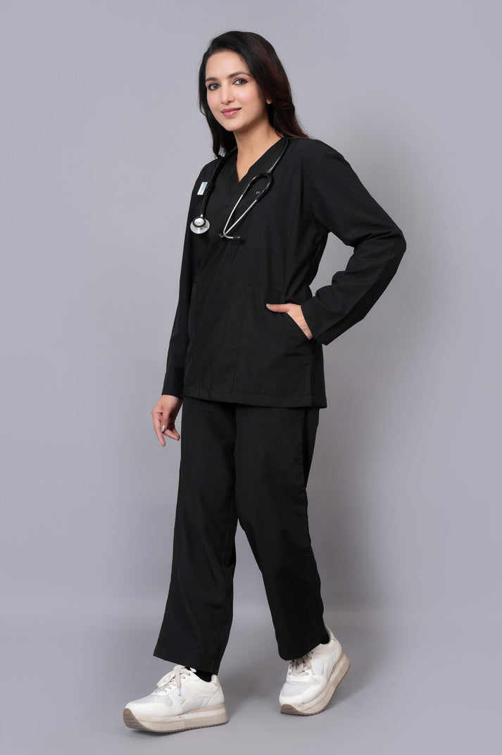 Women's Classic Full Sleeves ( Black ) Scrubs