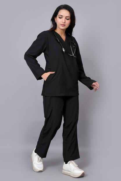 Women's Classic Full Sleeves ( Black ) Scrubs