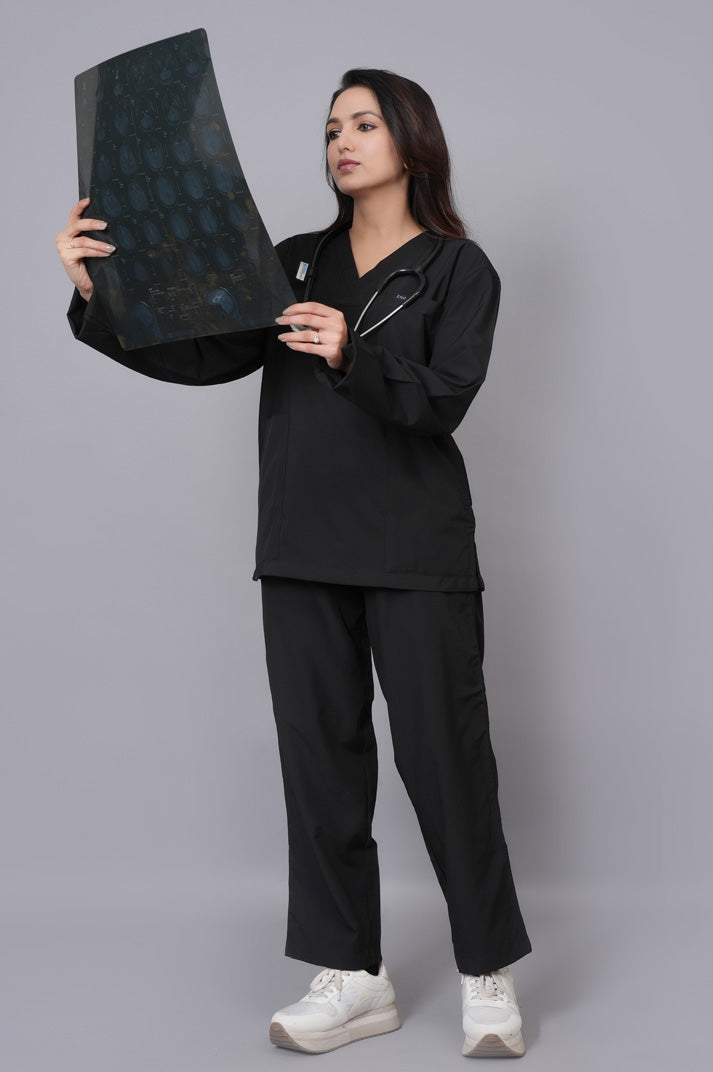 Women's Classic Full Sleeves ( Black ) Scrubs