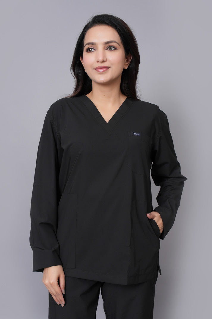 Women's Classic Full Sleeves ( Black ) Scrubs