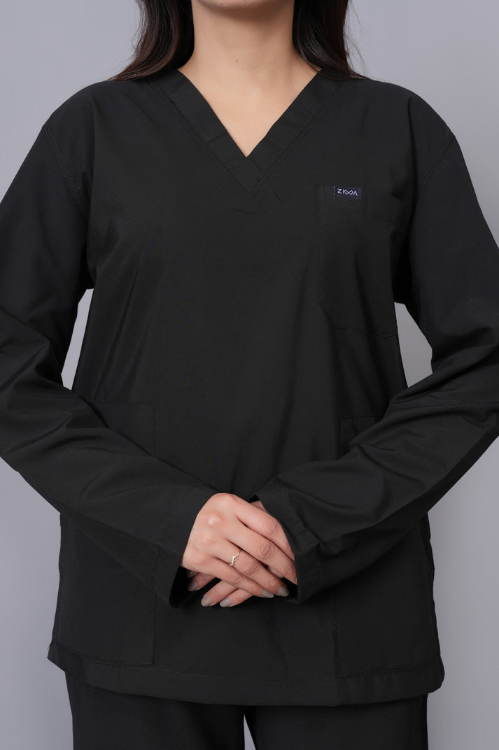 Women's Classic Full Sleeves ( Black ) Scrubs