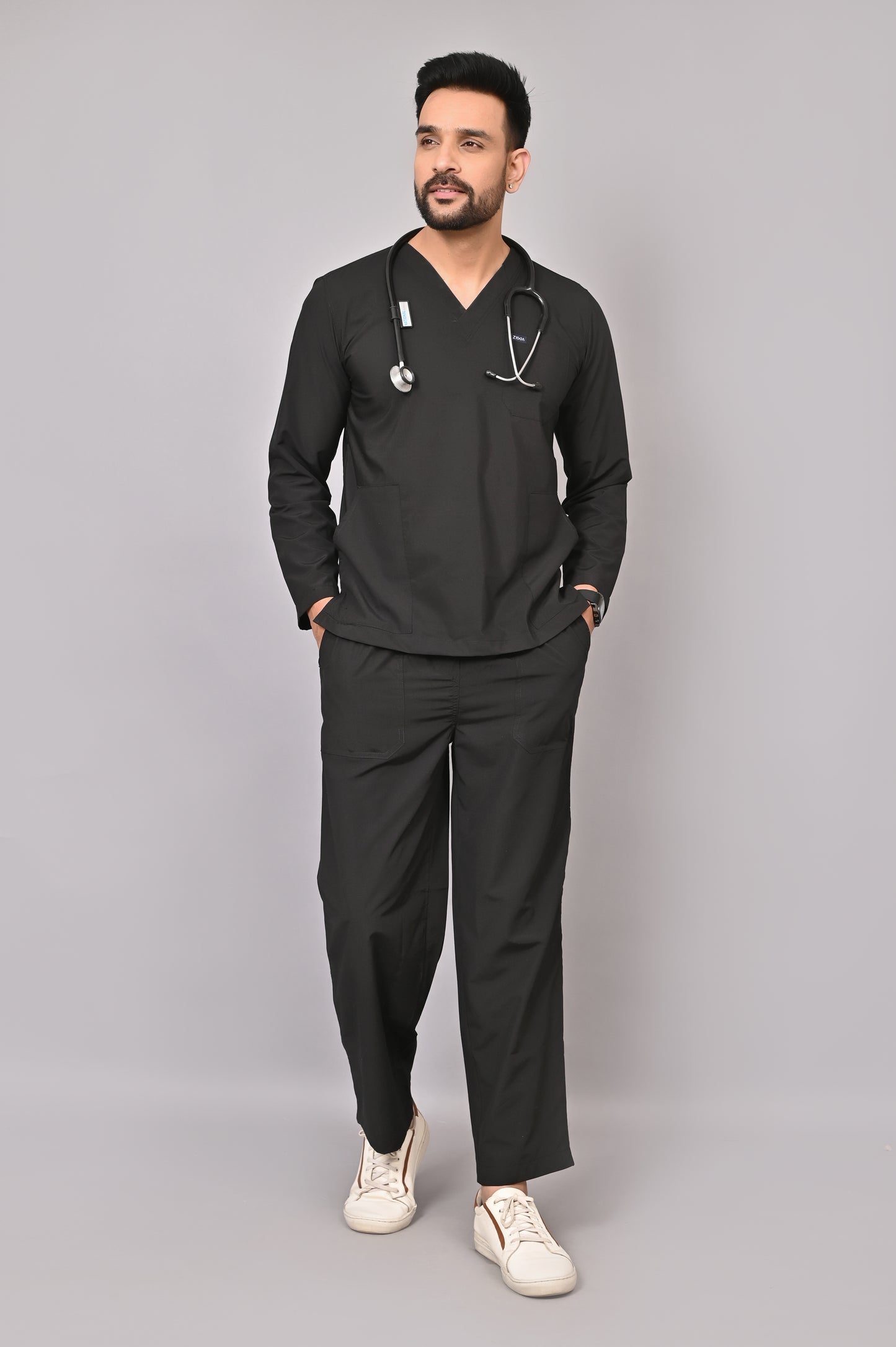 Men's Classic Full Sleeves ( Black ) Scrubs