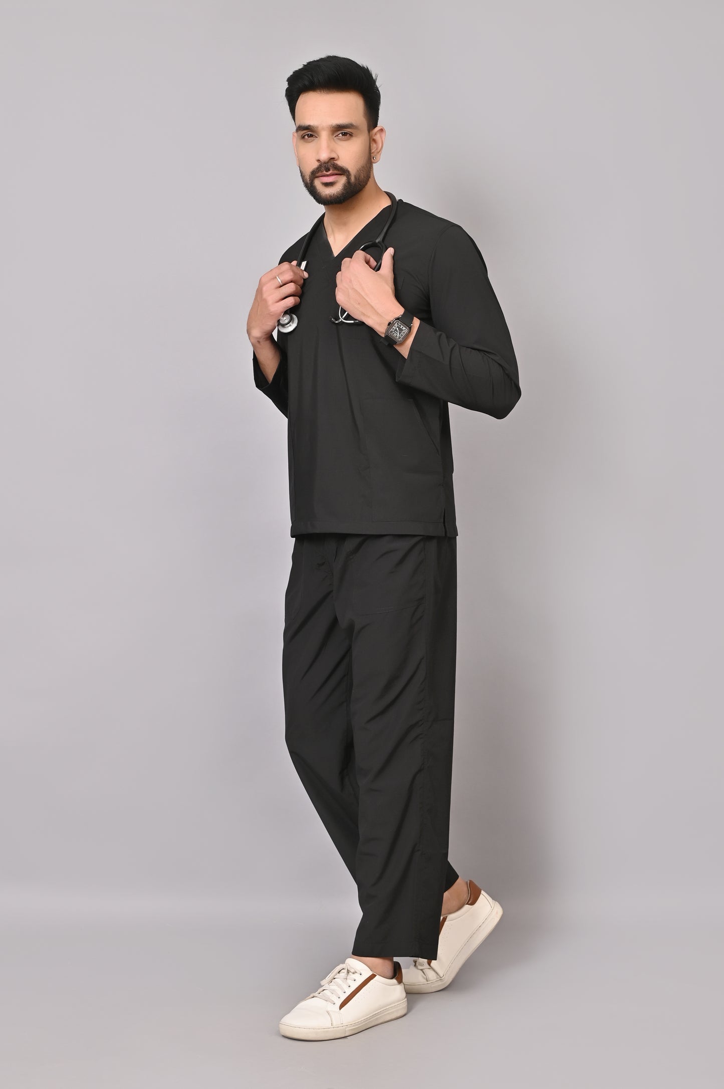 Men's Classic Full Sleeves ( Black ) Scrubs